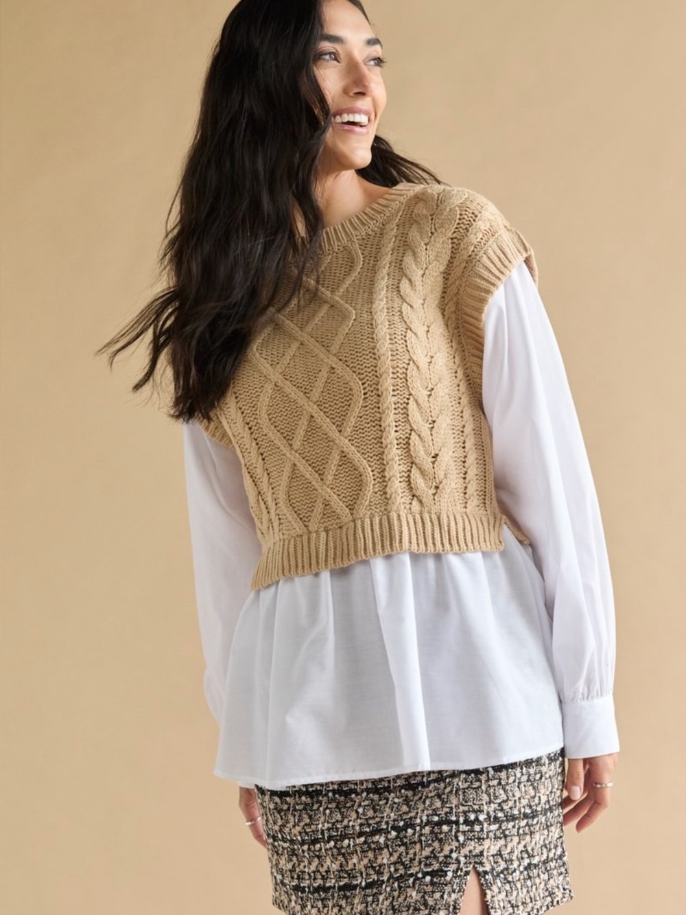 Francesca’s Amora Towfer Cable Vest Layered Sweater – Size Small
